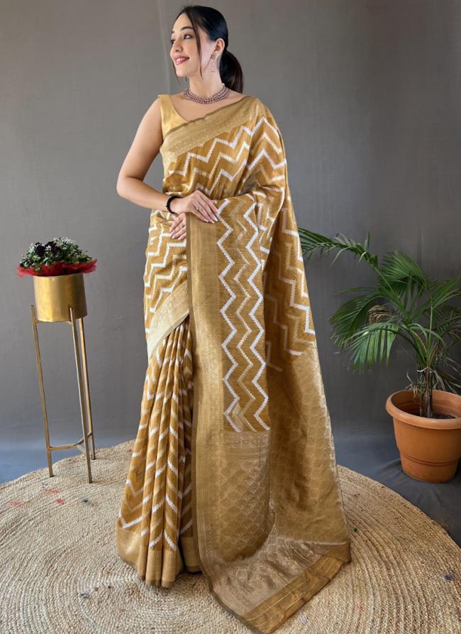 Pure Linen Yellow Party Wear Weaving Saree